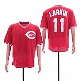 Reds 11 Barry Larkin Red Throwback BP Mesh Jersey Sguo,baseball caps,new era cap wholesale,wholesale hats